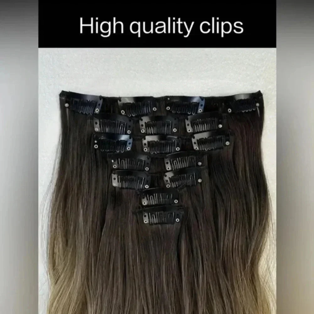 24 In Ombre Hair Style Clip in Hair Extensions Brown to Light Blonde wat…